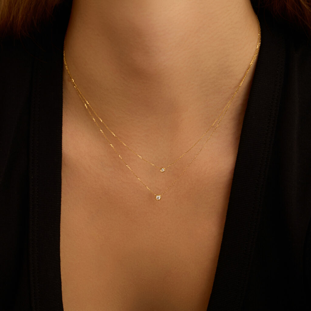 Collana Doppio Punto Luce Claire Oro Giallo Cubic Zirconia