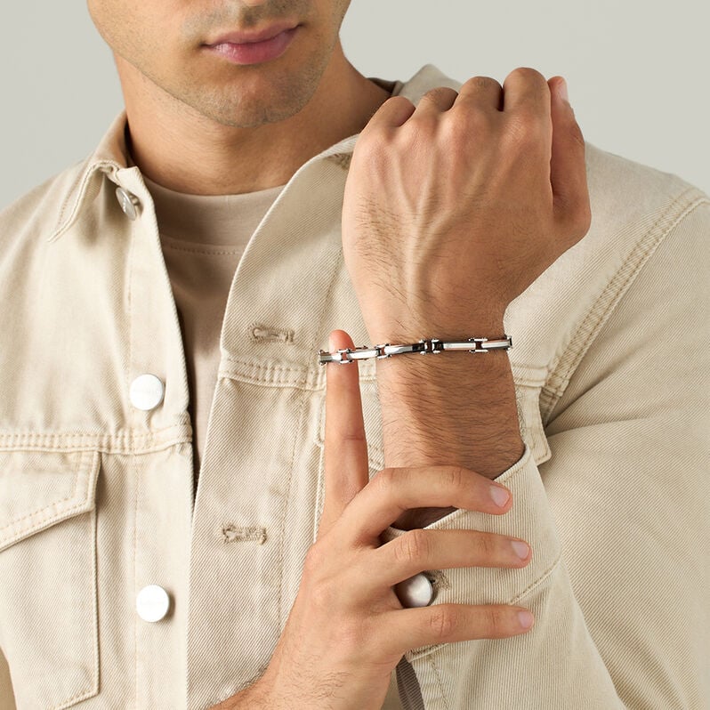 Bracciale Man Code Acciaio Tricolore Bianco / Rosa / Nero Cubic Zirconia - Bracciali Uomo | Stroili