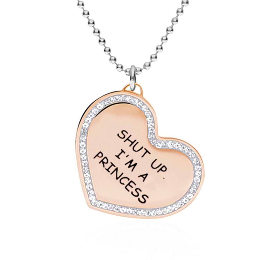 Collana con ciondolo in acciaio rosato e strass Shut up. I'm a princess - Collane Donna | Stroili