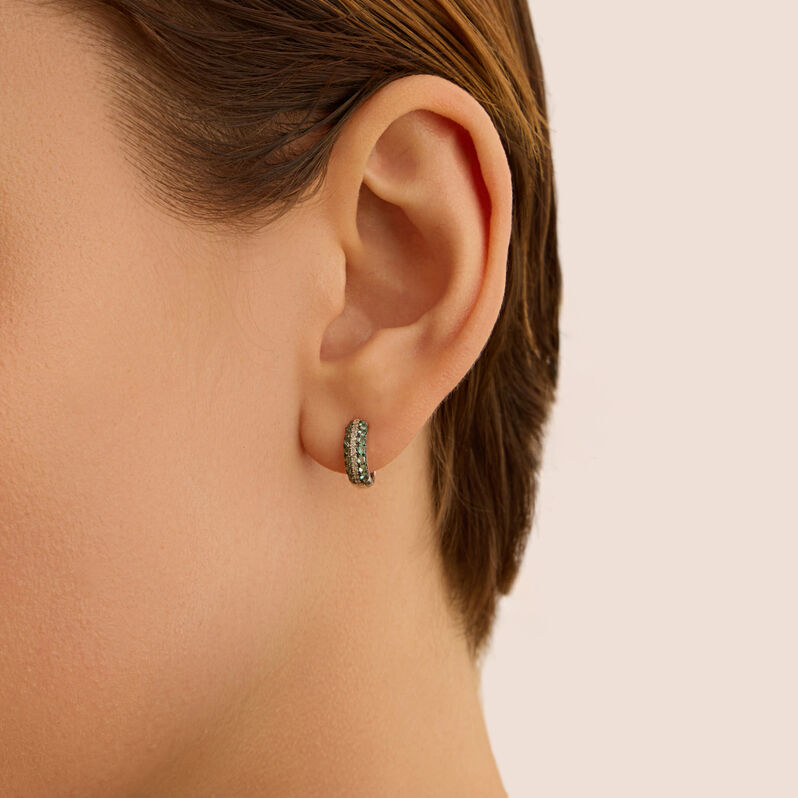 Orecchini A Cerchio Charlotte Oro Bianco Smeraldo Diamante - Orecchini a Cerchio Donna | Stroili