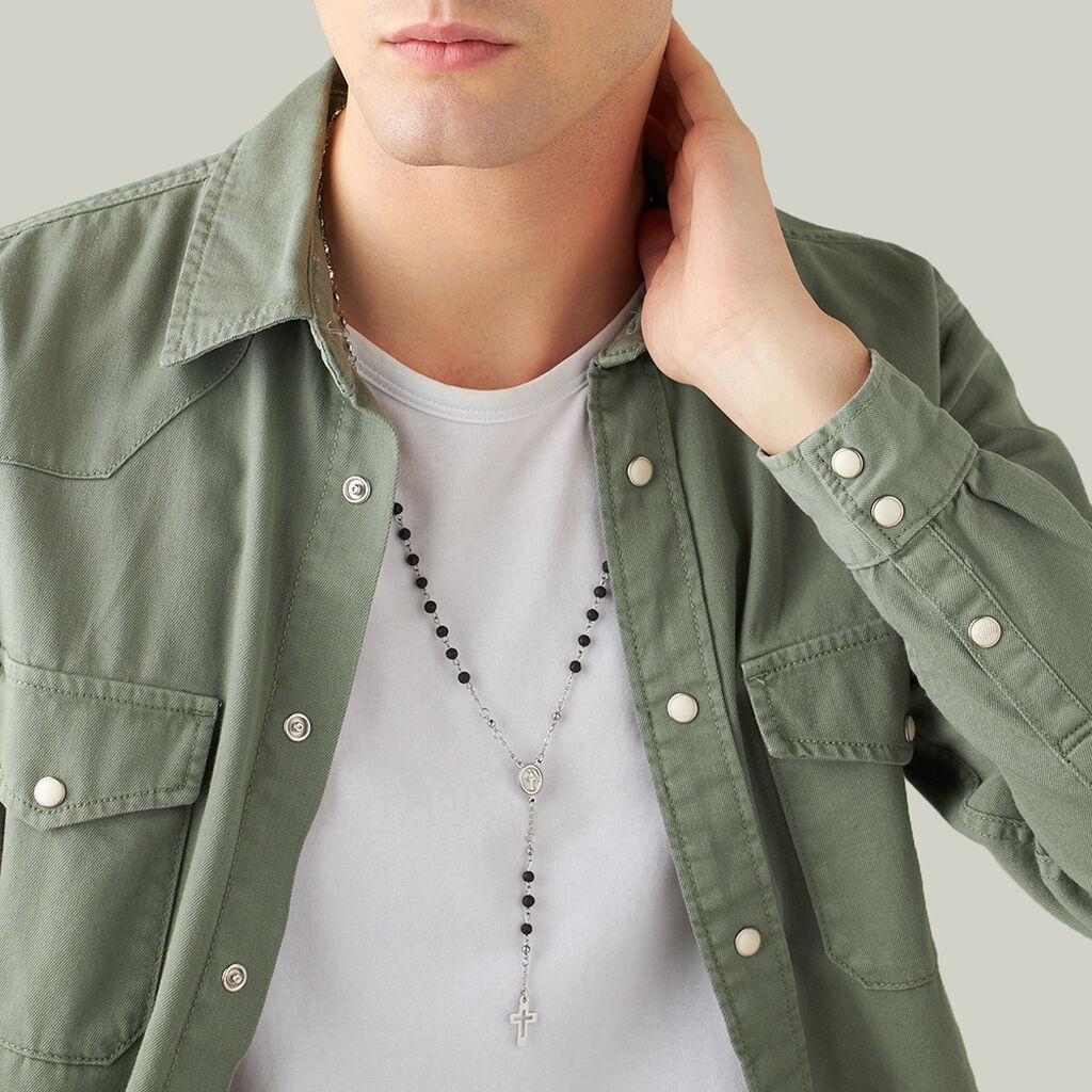 Collana Rosario Man Code Acciaio Pietra lavica