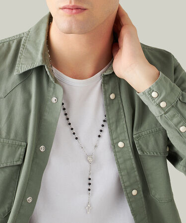 Collana Rosario Man Code Acciaio Pietra lavica