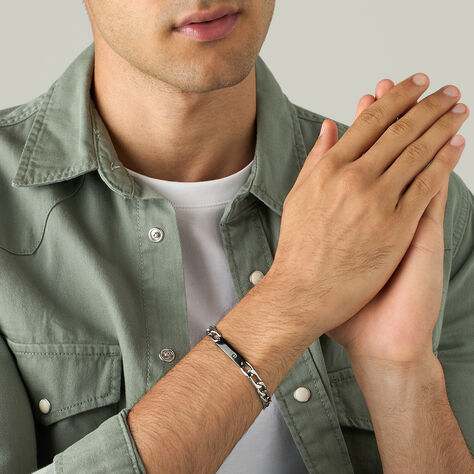 Bracciale Con Targhetta Man Code Acciaio Bicolore Bianco / Nero Cubic Zirconia - Bracciali con Incisione Uomo | Stroili