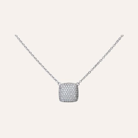 Girocollo in argento con pendente quadrato con pav&radic;&copy; di zirconi - Collane Donna | Stroili