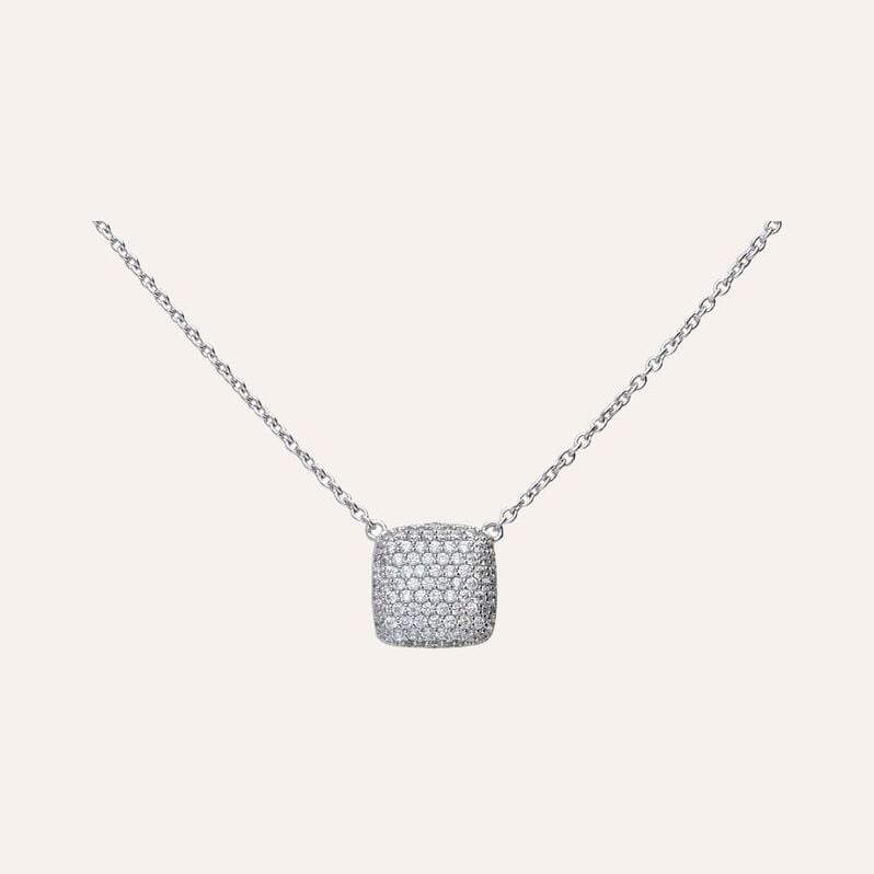 Girocollo in argento con pendente quadrato con pav&radic;&copy; di zirconi - Collane Donna | Stroili