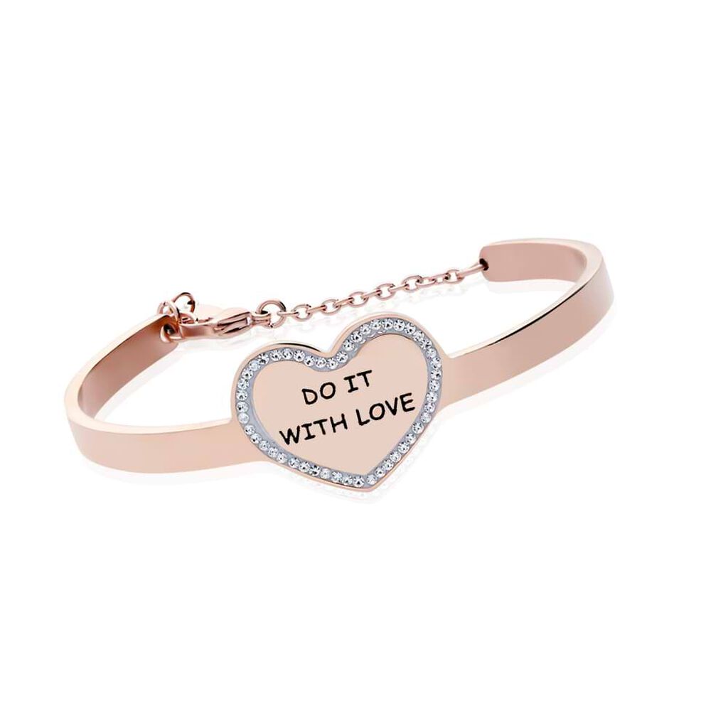 Bangle Do it with love in acciaio rosato e strass - Bracciali Donna | Stroili