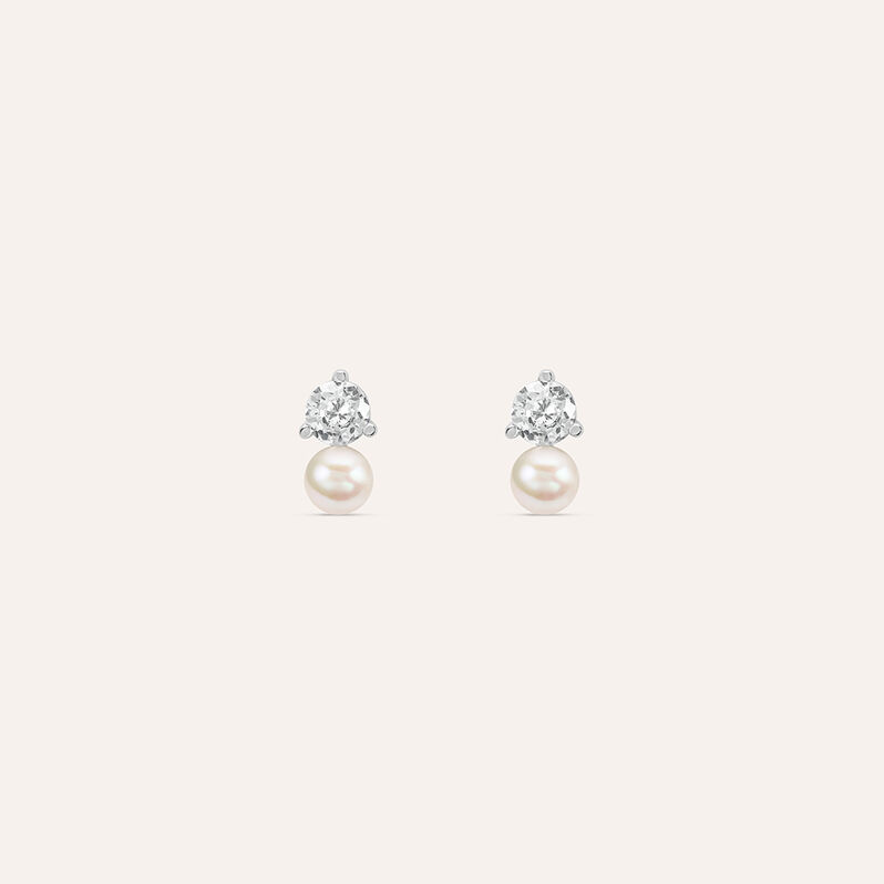 Orecchini Lobo Silver Pearls Argento Bianco Perla sintetica Cubic Zirconia - Orecchini a Lobo Donna | Stroili
