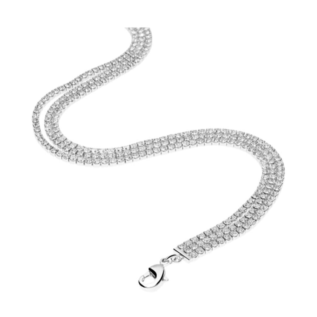 Collana multifilo in metallo rodiato con strass