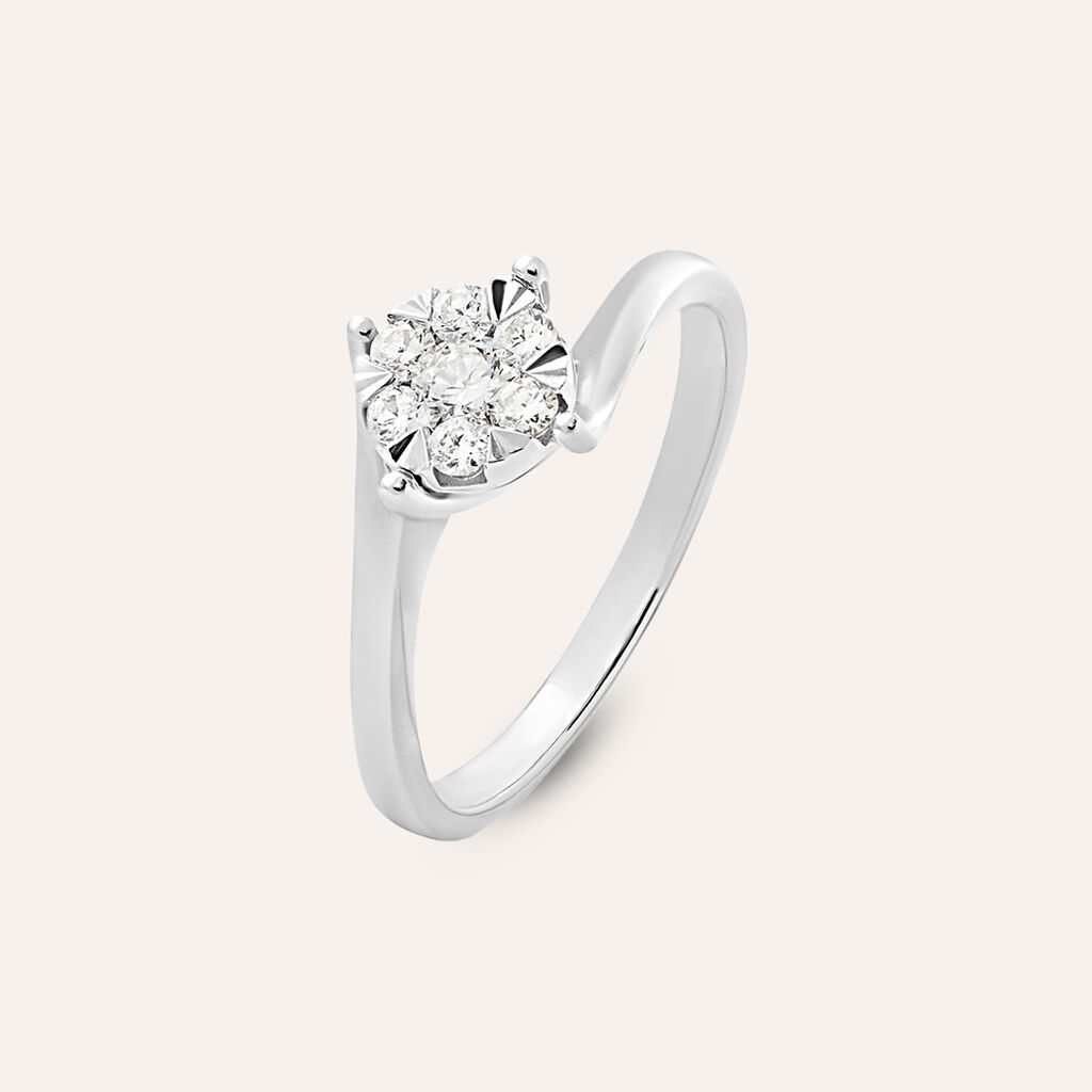 Anello Solitario Valentino Petali Oro Bianco Diamante