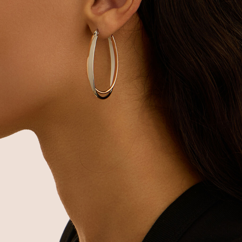 Orecchini A Cerchio Sunrise Acciaio Bicolore Bianco / Rosa