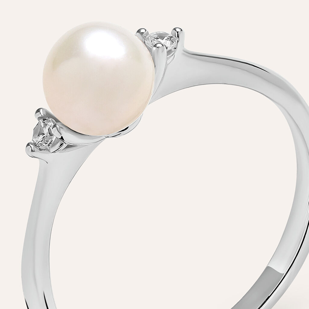 Anello Solitario Gabrielle Oro Bianco Perla D'Acqua Dolce Cubic Zirconia - Anelli con Pietre Donna | Stroili