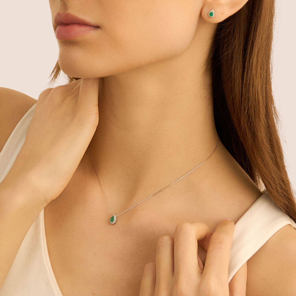 Orecchini Lobo Punto Luce Charlotte Oro Bianco Smeraldo Diamante - Orecchini a Lobo Donna | Stroili