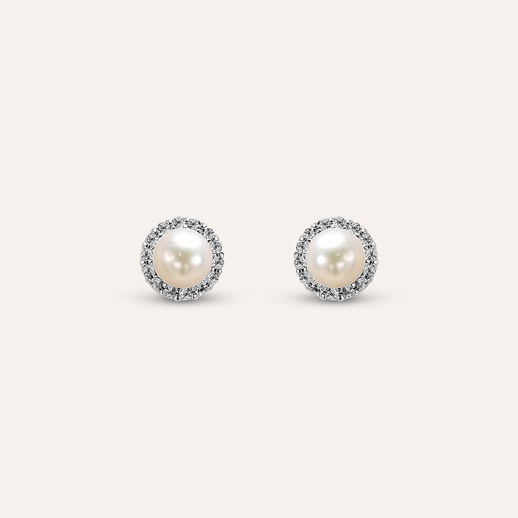 Orecchini Lobo Gabrielle Oro Bianco Perla D'Acqua Dolce Cubic Zirconia - Orecchini a Lobo Donna | Stroili