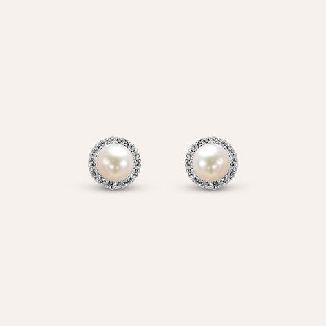 Orecchini Lobo Gabrielle Oro Bianco Perla D'Acqua Dolce Cubic Zirconia - Orecchini a Lobo Donna | Stroili
