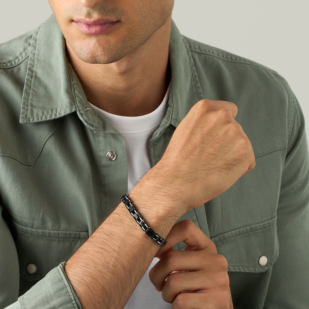 Bracciale Man Code Acciaio Bicolore Bianco / Nero - Bracciali Uomo | Stroili