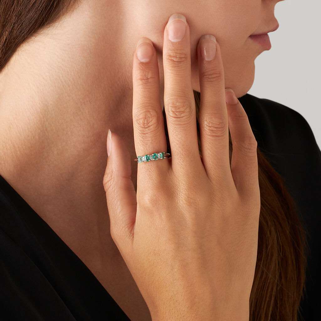 Anello Riviere Elizabeth Crown Oro Bianco Smeraldo Diamante - Anelli Riviere Donna | Stroili