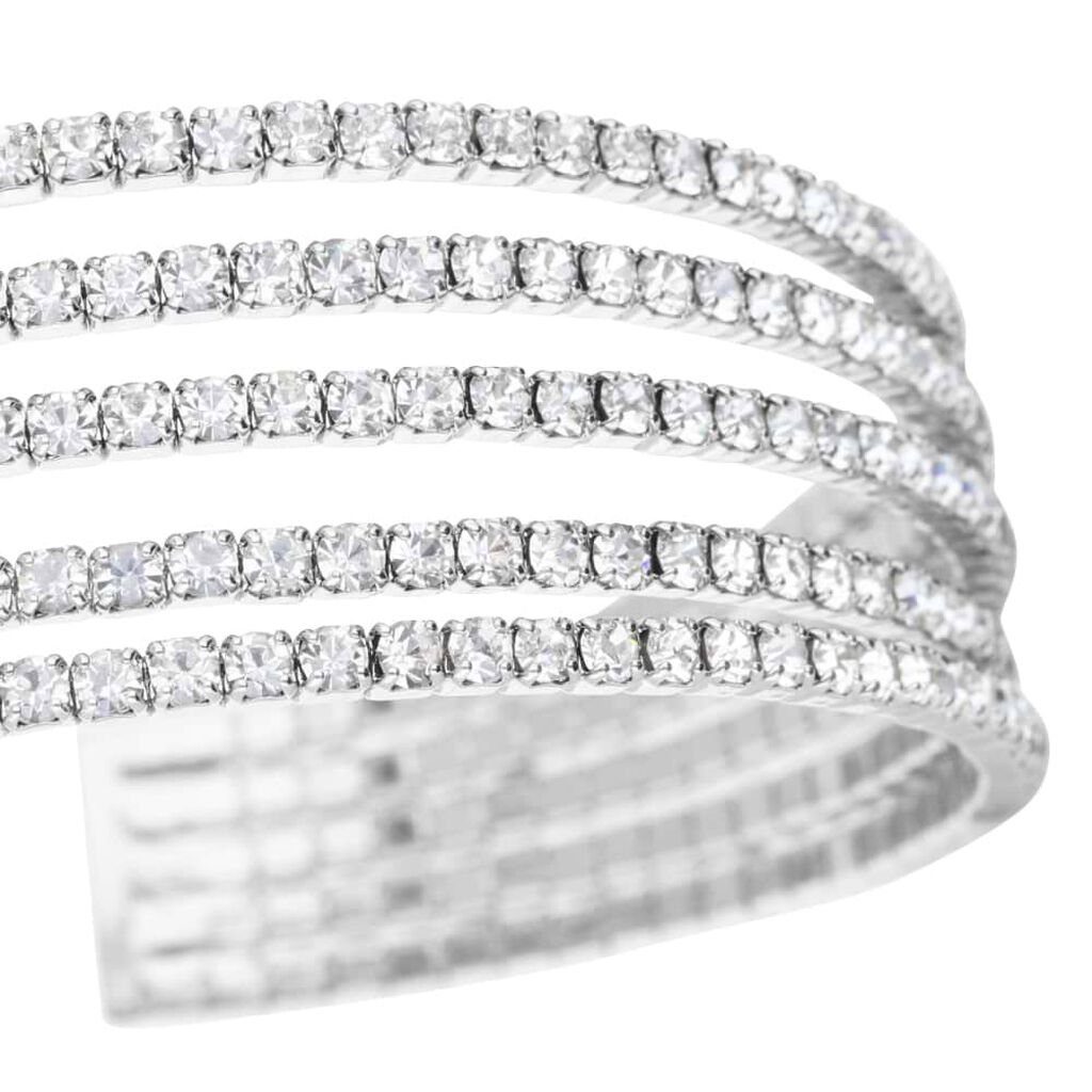 Bracciale rigido multifilo in metallo rodiato con strass - Bracciali Donna | Stroili
