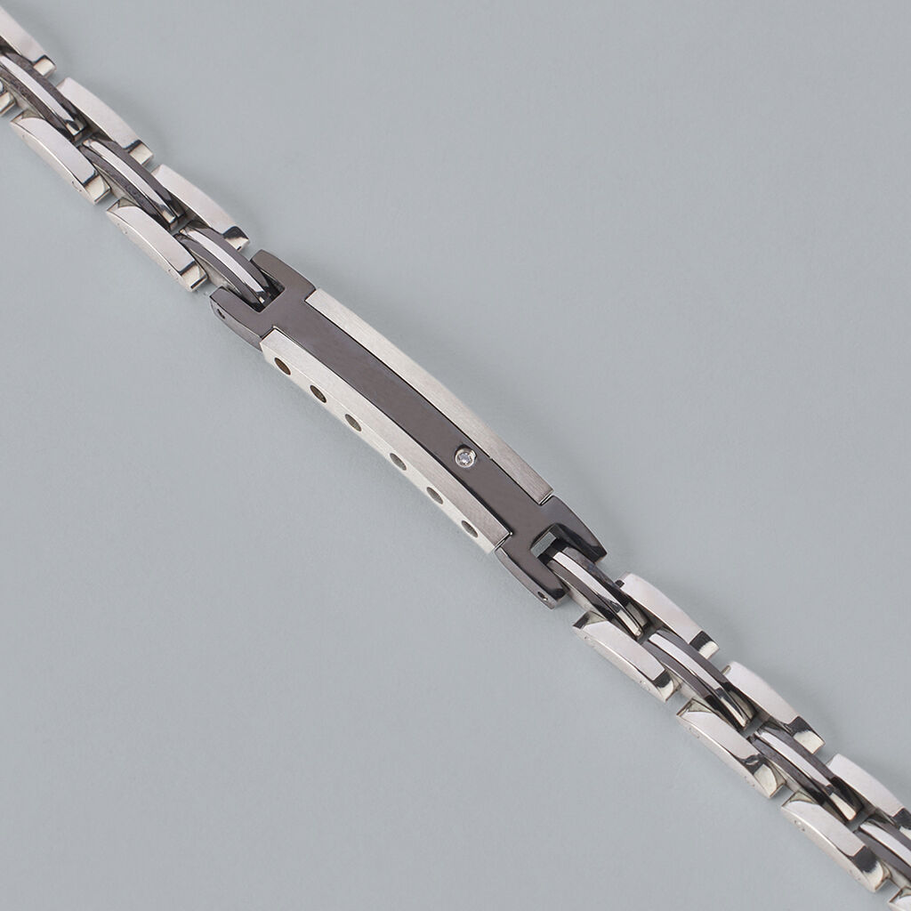Bracciale Man Code Acciaio Bicolore Bianco / Nero Cubic Zirconia