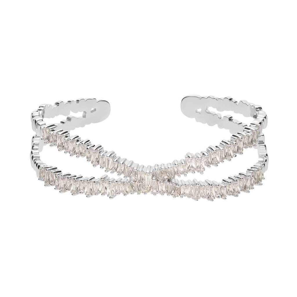 Bracciale rigido rodiato e strass con incrocio - Bracciali Donna | Stroili