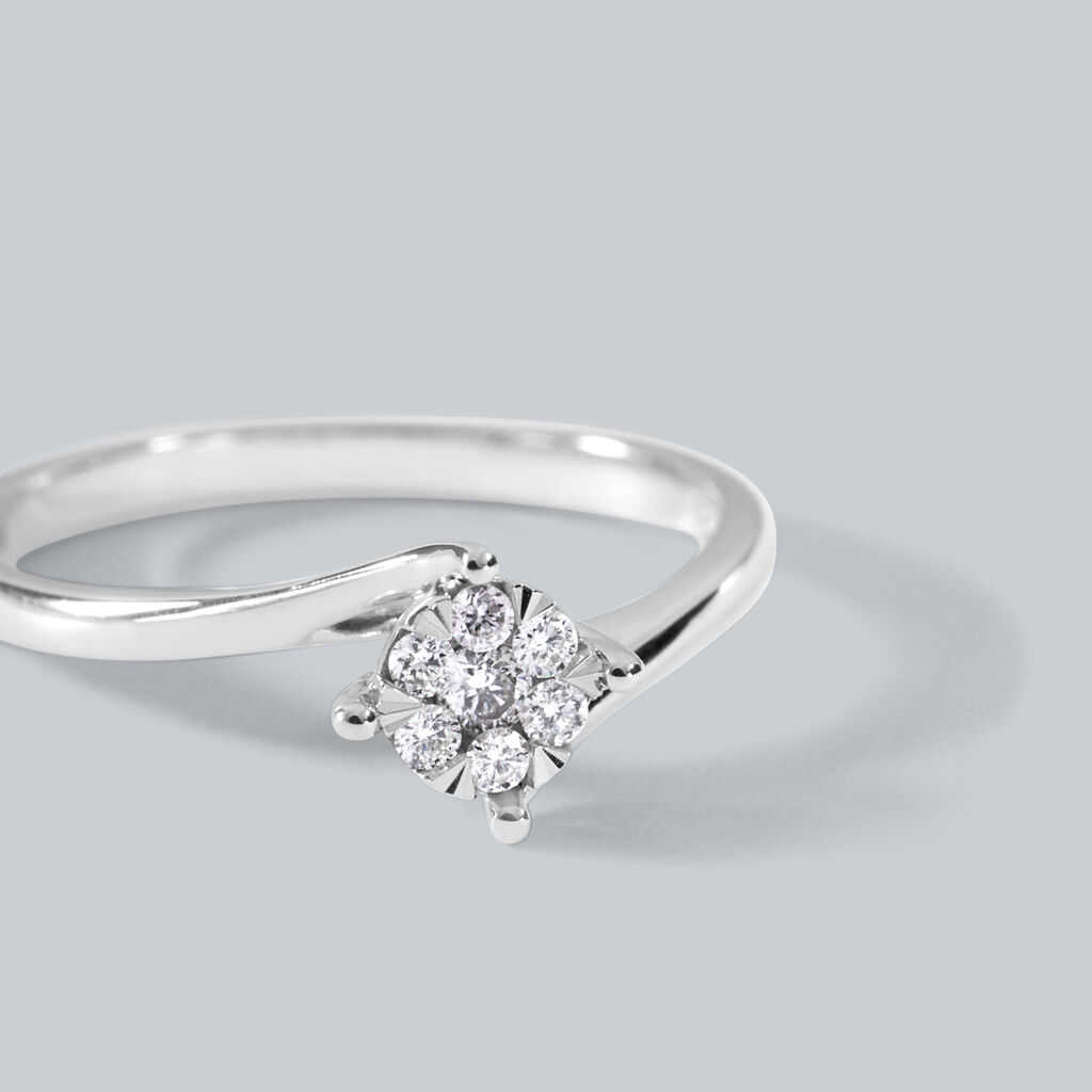 Anello Solitario Petali Oro Bianco Diamante - Anelli con Pietre Donna | Stroili