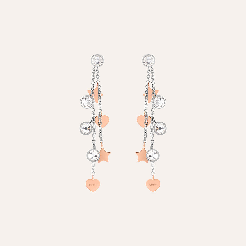 Orecchini Pendenti Sunrise Acciaio Bicolore Bianco / Rosa Cristallo