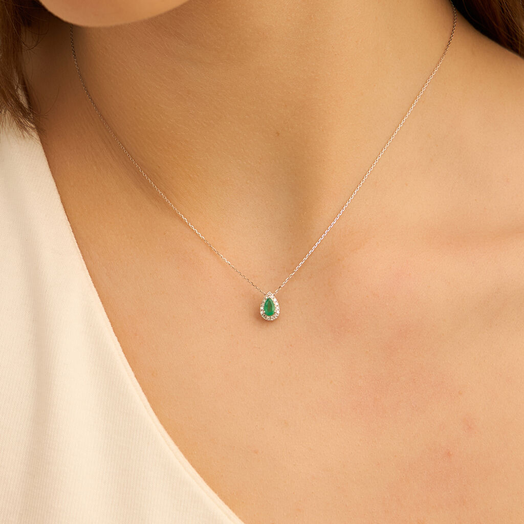 Collana Punto Luce Charlotte Oro Bianco Smeraldo Diamante
