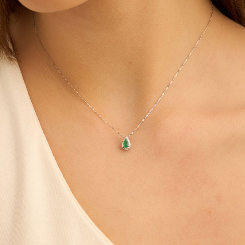 Collana Punto Luce Charlotte Oro Bianco Smeraldo Diamante - Collane Punto Luce Donna | Stroili