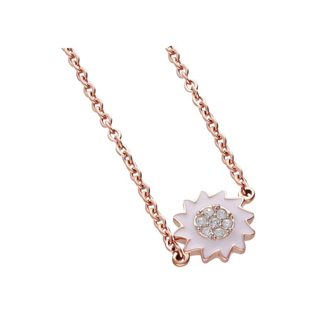 Bracciale in acciaio rosato con fiore rosa e strass