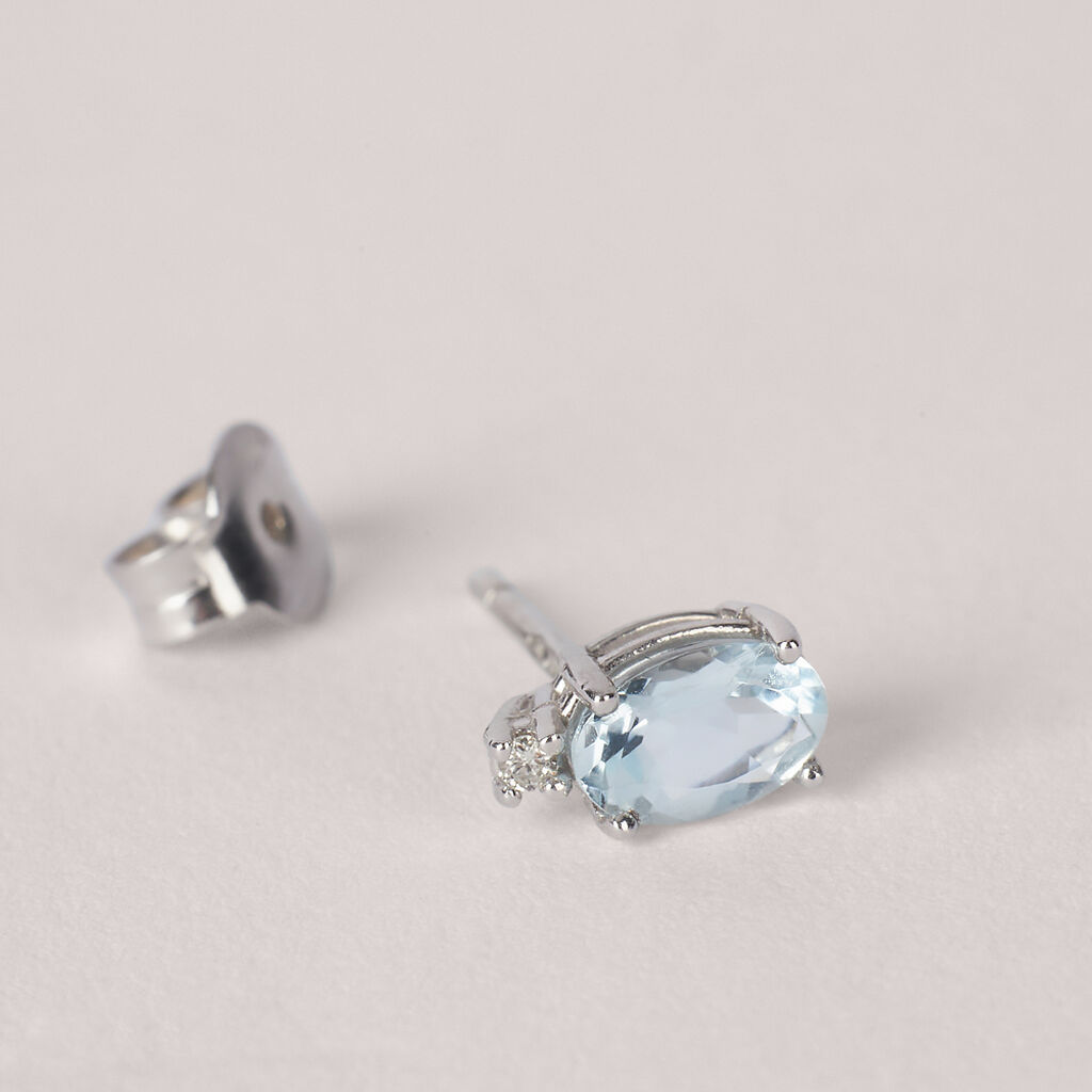 Orecchini Lobo Punto Luce Acquamarina Oro Bianco Acquamarina Diamante