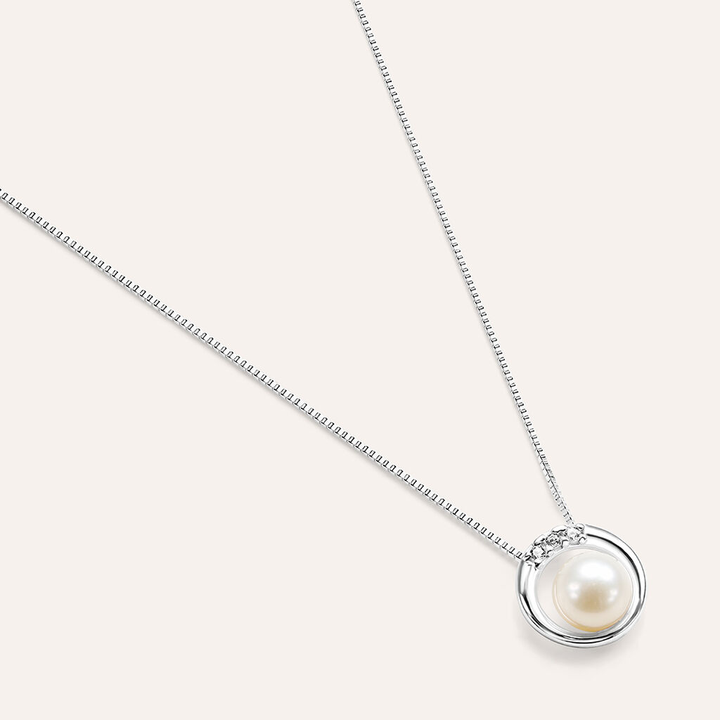 Collana Gabrielle Oro Bianco Perla D'Acqua Dolce Cubic Zirconia