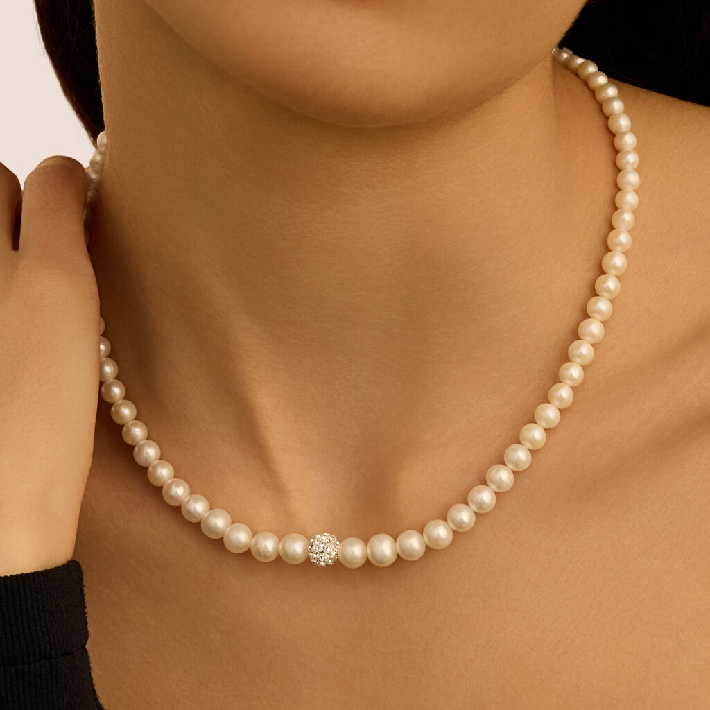 Collana Gabrielle Oro Bianco Perla D'Acqua Dolce Cristallo - Collane Donna | Stroili