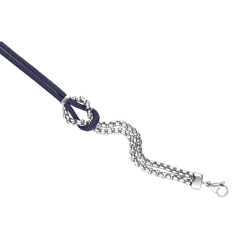 Bracciale in acciaio e corda blu - Bracciali Uomo | Stroili