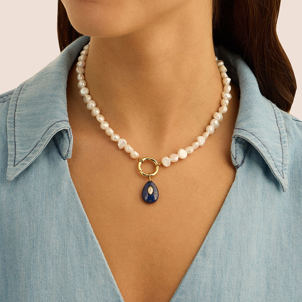 Pendente Radiance Acciaio Dorato Lapislazzuli Cubic Zirconia
