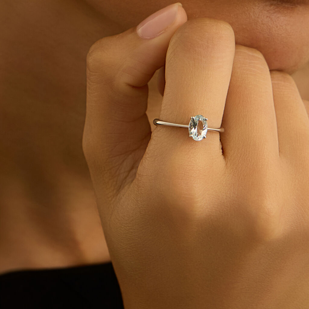 Anello Solitario Acquamarina Oro Bianco Acquamarina