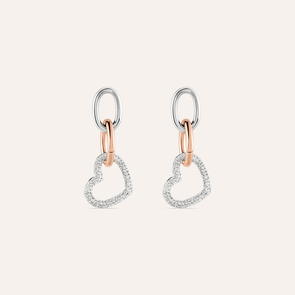 Orecchini Pendenti Aura Acciaio Bicolore Bianco / Rosa Cristallo