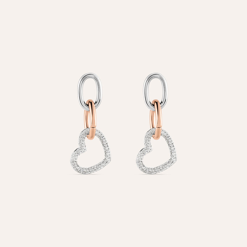 Orecchini Pendenti Aura Acciaio Bicolore Bianco / Rosa Cristallo - Orecchini Pendenti Donna | Stroili
