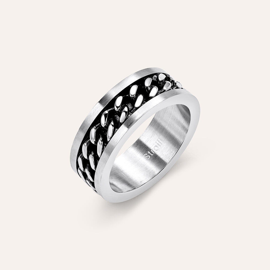 Anello Fascia Man Code Acciaio Bicolore Bianco / Nero - Anelli con Incisione Uomo | Stroili