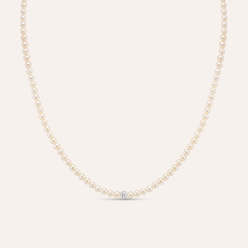 Collana Gabrielle Oro Bianco Perla D'Acqua Dolce Cristallo