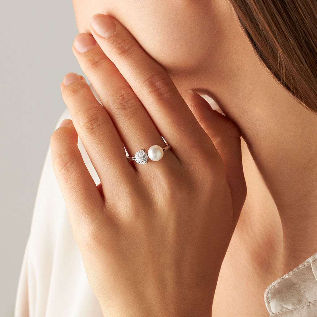 Anello Bilogy Silver Pearls Argento Rodiato Perla sintetica Cubic Zirconia - Anelli con Pietre Donna | Stroili