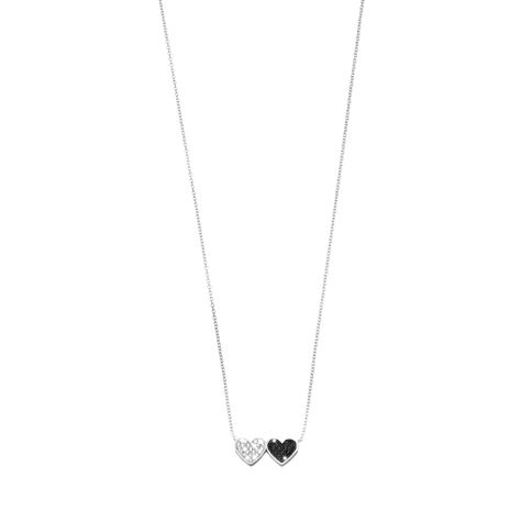 Girocollo cuori in argento 925 e zirconi bianchi e neri - Collane Donna | Stroili