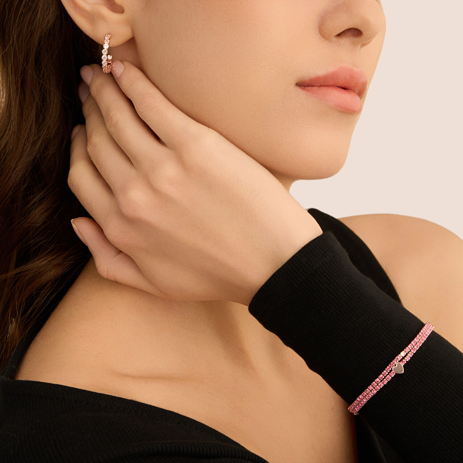 BRACCIALE TENNIS IN ORO ROSA E DIAMANTI BROWN realizzato ad una linea