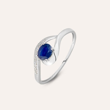 Anello Solitario Charlotte Oro Bianco Zaffiro Diamante