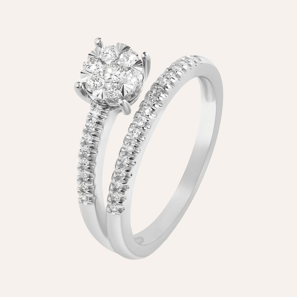 Anello Solitario Petali Oro Bianco Diamante