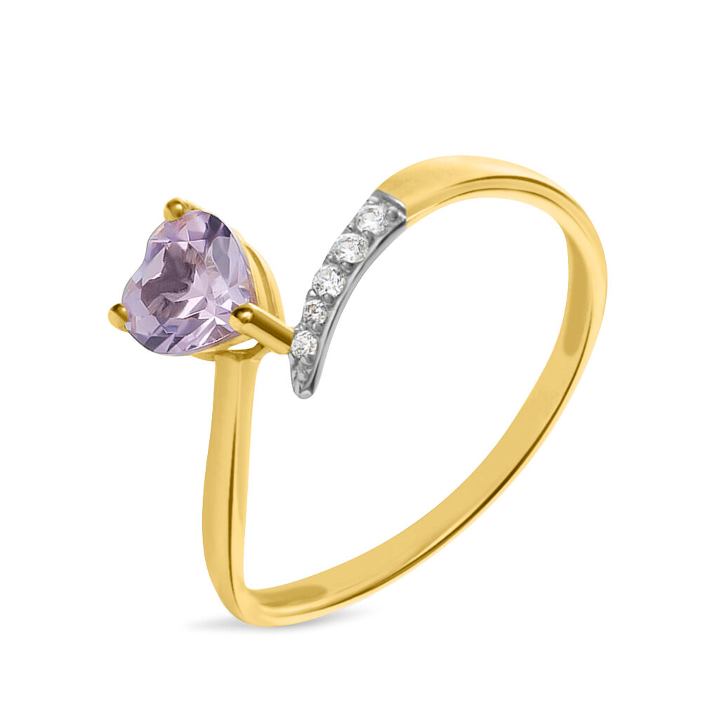 Anello Solitario Amélie Oro Giallo Ametista Cubic Zirconia