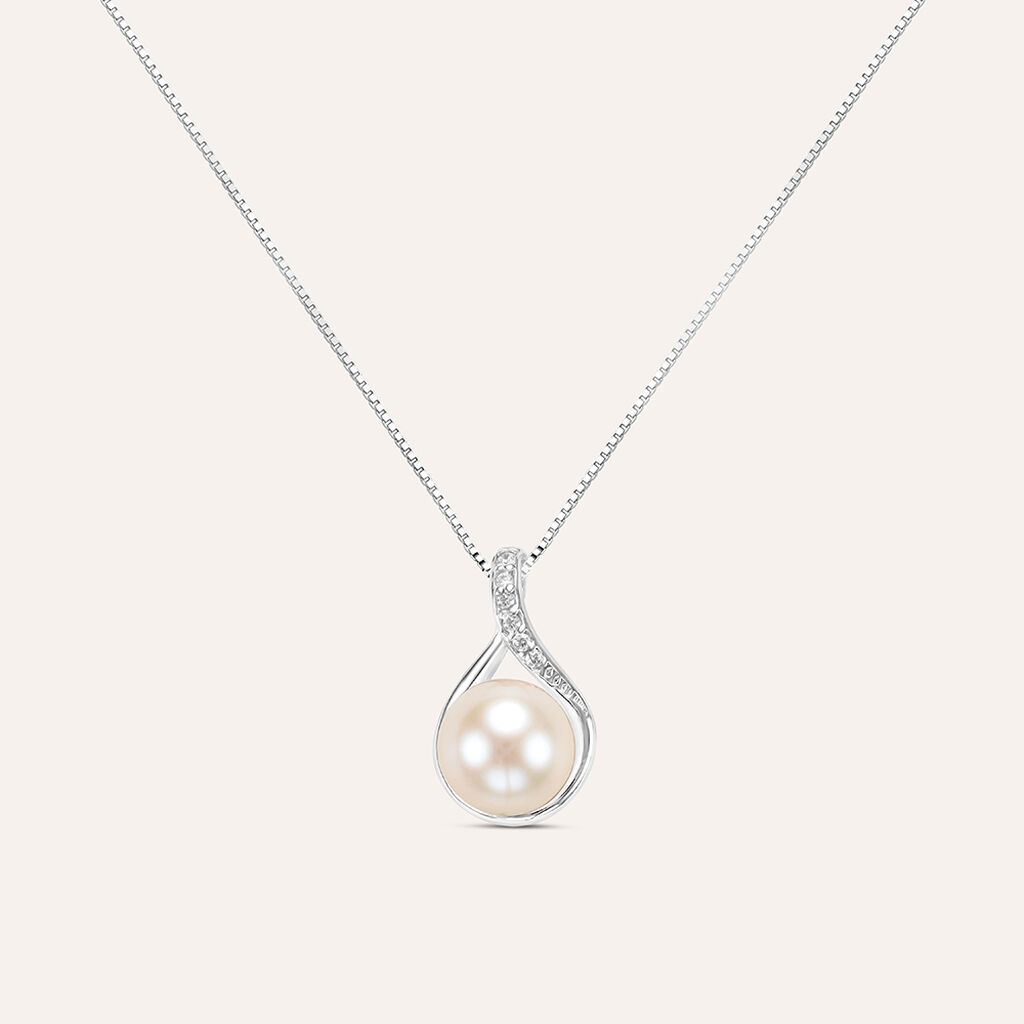 Collana Gabrielle Oro Bianco Perla D'Acqua Dolce Cubic Zirconia