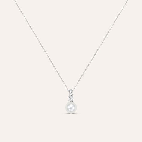 Collana Gabrielle Oro Bianco Perla D'Acqua Dolce Cubic Zirconia - Collane Donna | Stroili