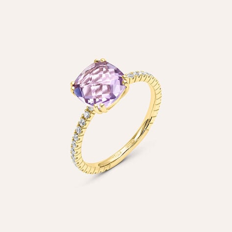 Anello Solitario Amélie Oro Giallo Ametista Cubic Zirconia - Anelli con Pietre Donna | Stroili