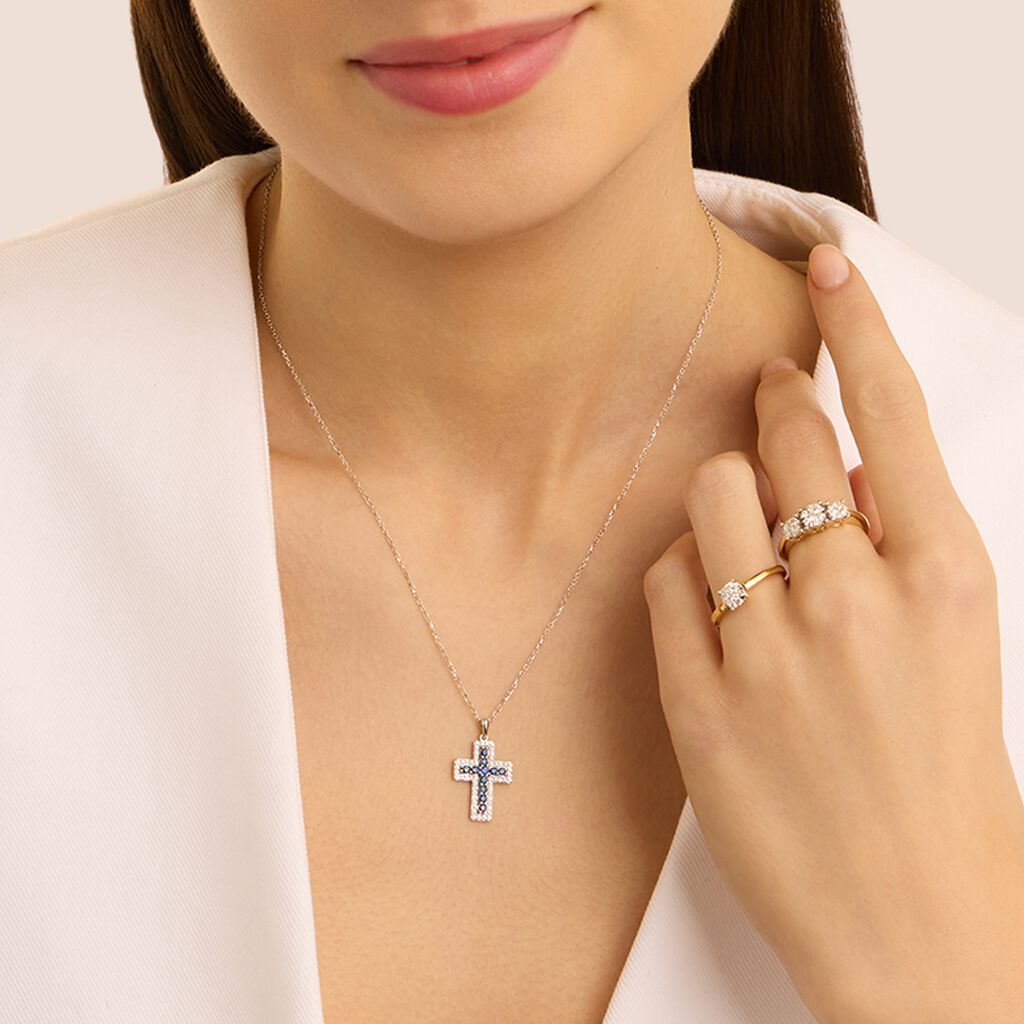 Collana Elizabeth Crown Oro Bianco Zaffiro Diamante