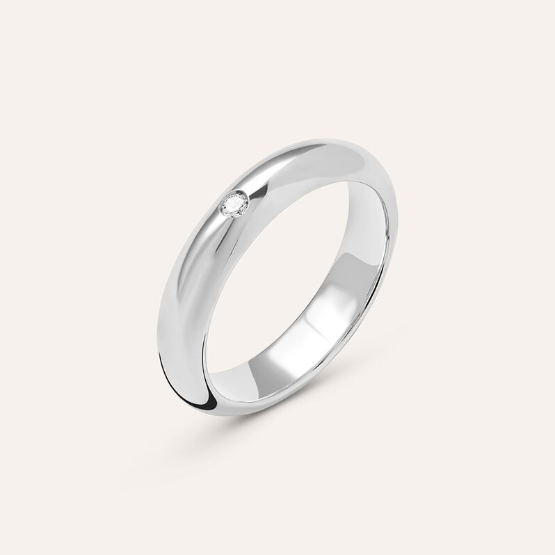 Fede Classica Leggera 4 mm Oro Bianco Diamante - Anelli con Incisione Unisex | Stroili