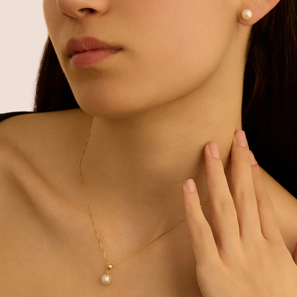 Orecchini Lobo Gabrielle Oro Giallo Perla D'Acqua Dolce